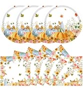 40Pcs Fall Paper Plates and Napkins Party Supplies, Disposable Thanksgiving Pumpkin Flower Wreath...