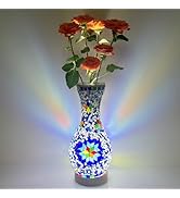 Turkish Moroccan Table Lamp Mosaic Vase Lamp Handmade Glass Vase with Wood Base Decorative Bedsid...