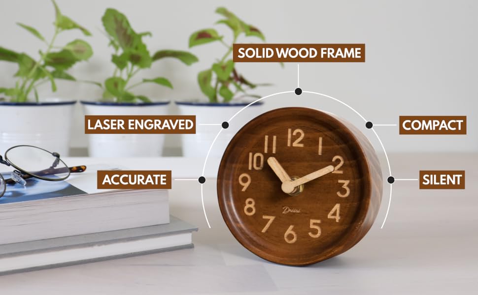 accurate laser engraved solid wooden frame compact small mini travel alarm