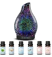 JOYOLO Essential Oil Diffuser & Essential Oils Set, Glass Aromatherapy Diffuser with 7 LED Colors...