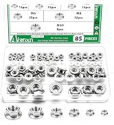 Aienxn 85PCS 6 Metric Sizes 304 Stainless Steel Hex Flange Nuts Assortment Kit-M3 M4 M5 M6 M8 M10