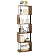 IBUYKE 6-Tier Tall Bookshelf,S-Shaped Geometric Bookcase, Wood Display Shelves with Storage,Indus...