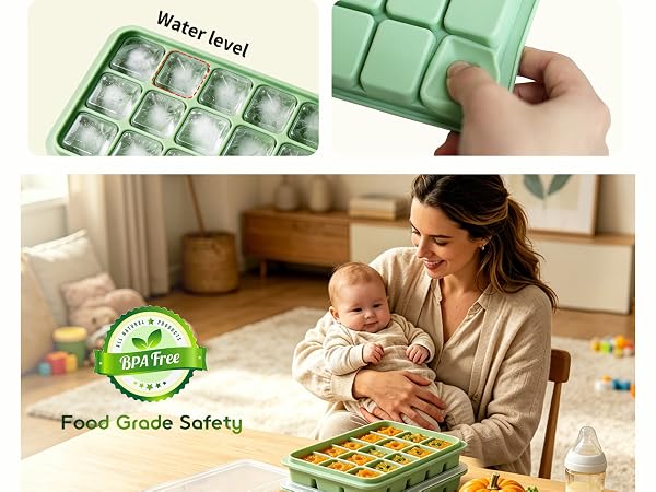 Azxb Ice Cube Trays with Lid, 2 Packs 30 Cubes Durable Stackable Flexible Silicone Ice Cube Trays