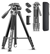 73" Camera Tripod Stand, Aluminum Tripod with Phone Holder, Travel Bag, Compatible with GoPro/DSL...