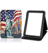 PDOZV Travel Folding Portable Mirror, Makeup Mirror PU Portable Adjustable Rectangular Ultrathin ...
