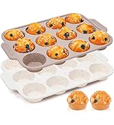 AOTASO 2 Pcs Silicone Muffin Pans for Baking with Metal Reinforced Frame, Nonstick Cupcake Tray f...