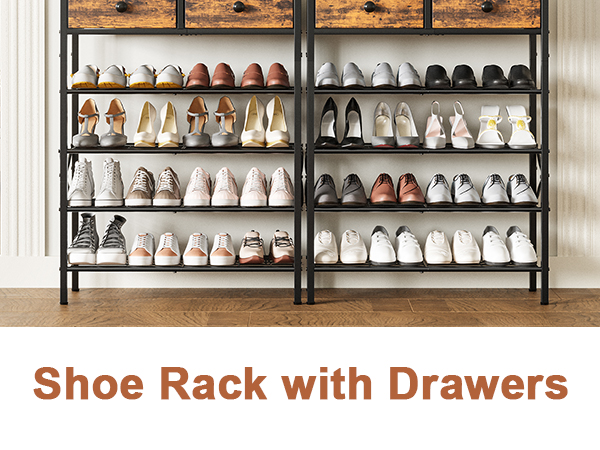 5 Tier Shoe Rack for Entryway, Shoe Storage Organizer with 2 Drawers, Metal Shoe Shelf