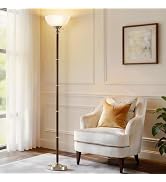 Wood Floor Lamp for Living Room - Walnut Standing Lamp with Glass Shade Torchiere Floor Lamps for...