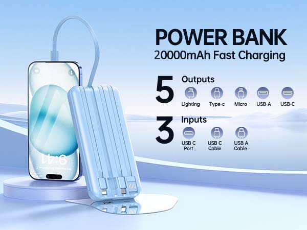 portable charger with built in cable