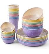 SHECIPIN 24-Piece Wheat Straw Dinnerware Set, Large Round Plates, Bowls and Cups, Unbreakable dis...