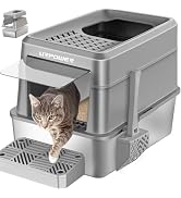 URPOWER Stainless Steel Cat Litter Box with Lid Extra Large Enclosed Litter Box Non-Sticky Metal ...