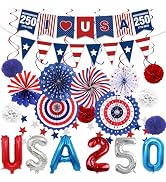 WEIKA 48Pcs 4th of July Decorations Set, Patriotic Party Supplies Include Bunting Banner Star Pen...