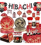 wellspar Hibachi Party Decorations for 25 Guests, 230PCS All-in-One Red Gold Japanese Chinese Par...