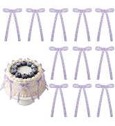 30 PCS Bow Cupcake Topper Purple Gingham Ribbon Bows for Cake Handmade Bow Birthday Decorations f...