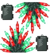 WATERGLIDE 2 Pack 50 LED Outdoor Christmas Lights, 16FT Battery Operated Mini String Lights with ...