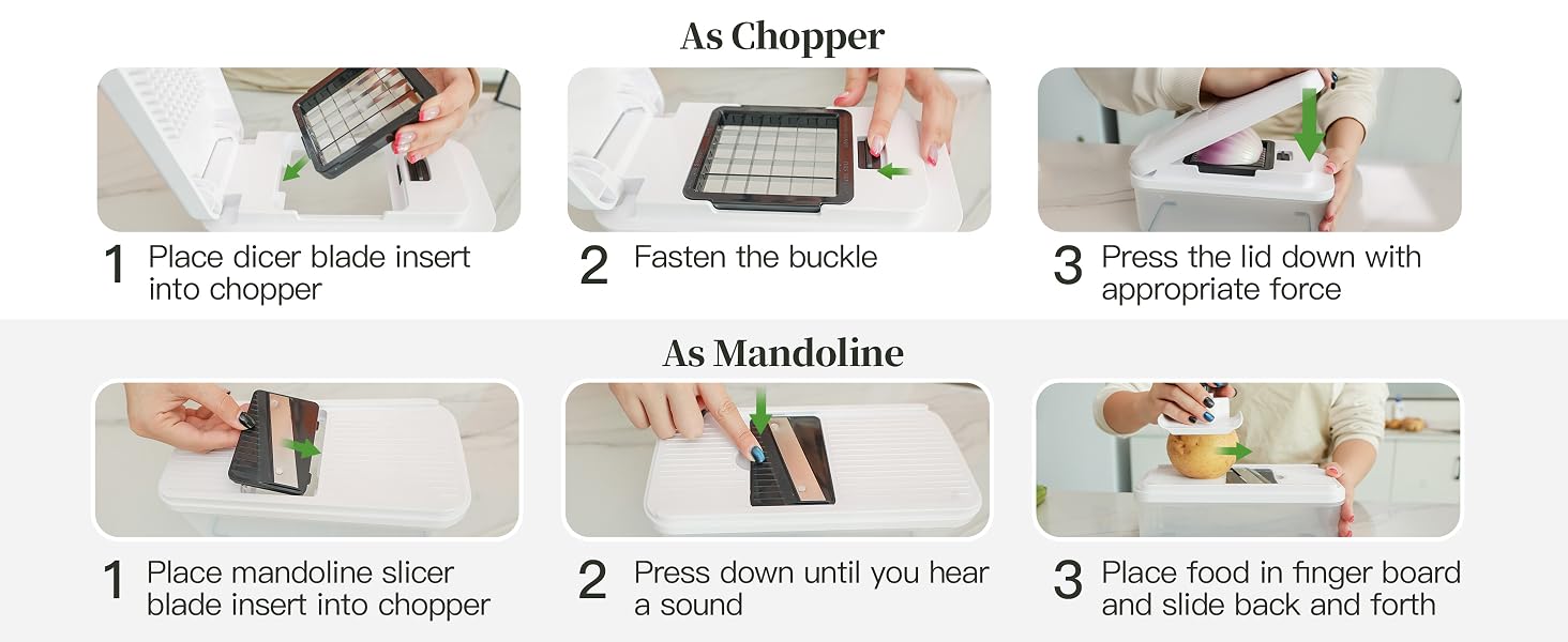 Safe vegetable dicing with protective hand guard and easy-to-clean design, dishwasher safe material