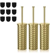 Toilet Bowl Brush and Holder Set 3 Pack with 6 Extra Brush Heads | Extra Long Handle with Splash ...