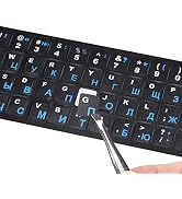 2PCS Russian Keyboard Stickers, Cyrillic Keyboard Letter Stickers Black Background with Blue/Whit...