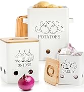 3 Pack Vegetable Storage Tins Metal Onion Garlic Potato Jars Set