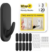 Wrap-It Storage Handy Hooks - The Fin Medium 10 Pack (Black) | Dual Option Wall Mount or Removabl...