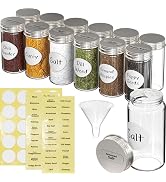 Simple Houseware 12-Pack 3 oz Glass Spice Jars, Round Bottles with Shaker Lids, Funnel and Labels...