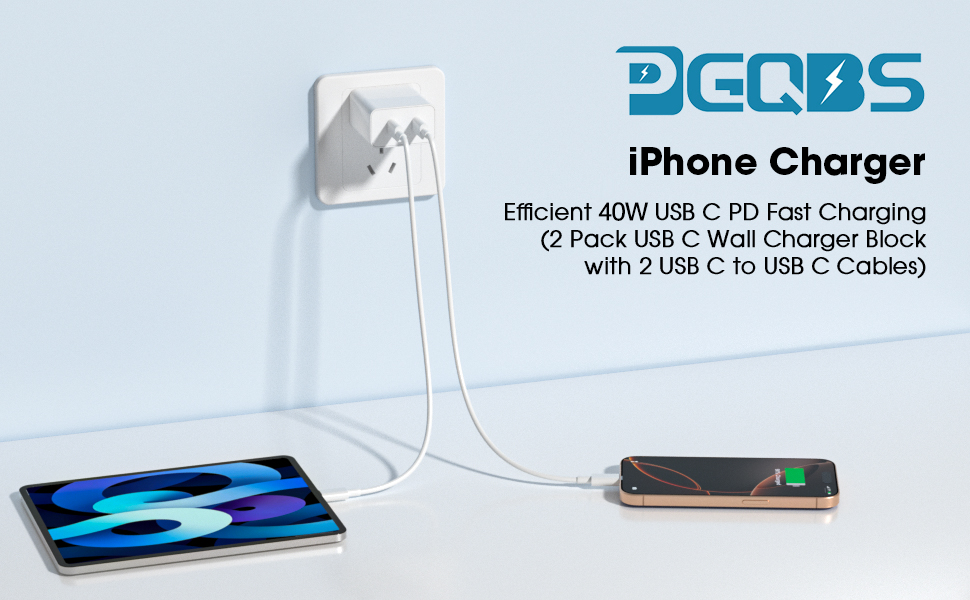 Efficient 45W USBC PD Fast Charging (2 Pack USB C Wall Charger Block with 2 USB C to USB C Cables)