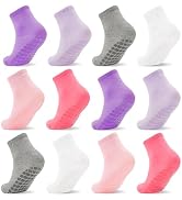 SkiBeaut Toddlers Socks Kids Grip Boy Girl Non Slip Skid Sticky Grippers 12 Pack Kid Slipper Todd...