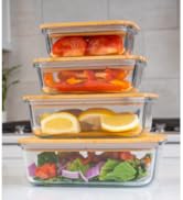 Glass Food Storage Containers with Lids (Bamboo) 4 Piece Set