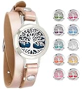 Aromatherapy Essential Oil Diffuser Bracelet,Tree of Life Pattern Stainless Steel Locket Leather ...