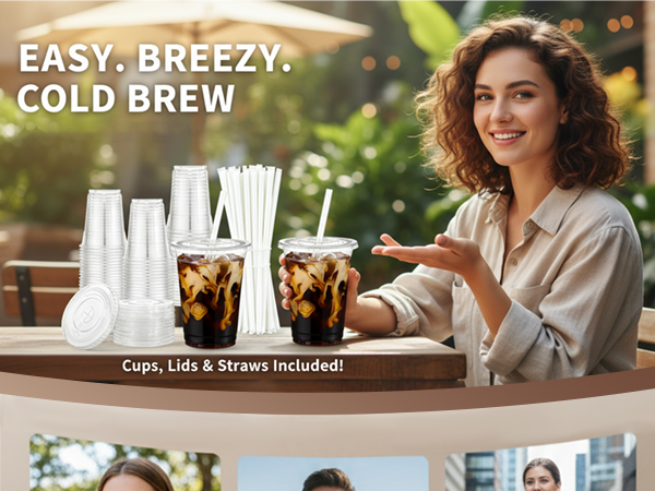 plastic cups with lids and staws