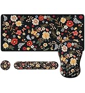 iLeadon Black Floral Desk Mat for Keyboard and Mouse,Large Computer Mouse Pad Mat for Desk,Ergono...