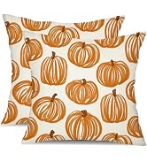 DFXSZ Fall Pillow Covers 18x18 inch Set of 2 Fall Decoration Orange Thick Lines Pumpkin Decor Whi...