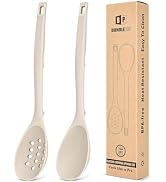 Pack of 2 Silicone Cooking Spoons, Non Stick Solid Kitchen Spoon with Measuring Marks & Back Hook...