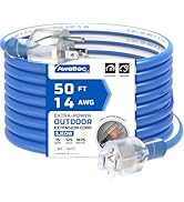 AWELTEC 14 Gauge 50 feet Extension Cord Pure Copper Outdoor,14/3 Gauge Heavy Duty, Waterproof & C...