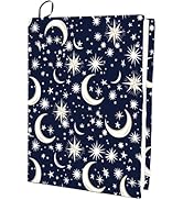 CRASPIRE Moon Star Stretchable Book Cover Navy Blue Washable Reusable Large Nylon Cloth Polyester...