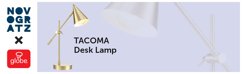 Globe Electric 52887 Tacoma desk lamp, 18" 1-Light, Brass