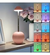 UMLAEN Rechargeable LED Table Light, Tumbler Cordless Table Lamp with 3 Colors & 7 RGB Stepless D...