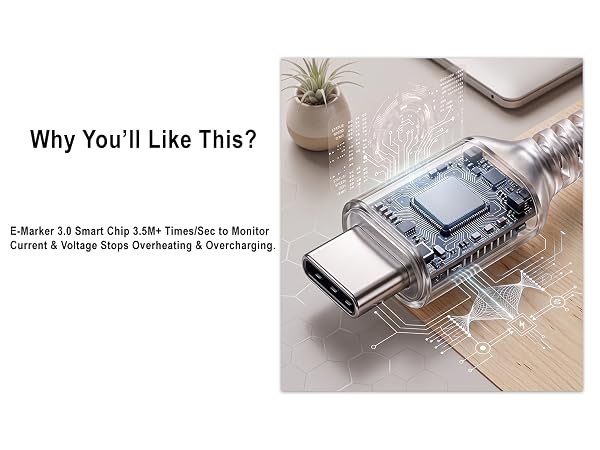 Connector X-ray shows the E-Marker 3.0 smart chip that prevents overheating.