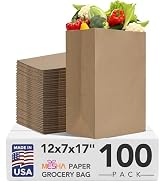 Mesha Paper Grocery Bags 12 x 7 x 17 Inches 100Pcs Bulk, Heavy Duty 60 Lbs Kraft Brown Paper Bag,...