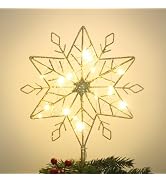 hogardeck Christmas Tree Topper, 10 Inches Lighted Gold Snow Tree Topper, 20 LED Lights Gold Glit...