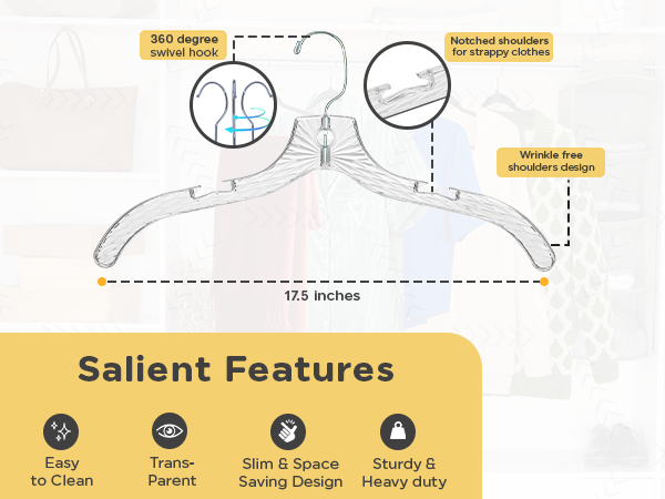 5501 Clear Plastic Hangers Premium A+ Content mobile image showing Crystal Cut Plastic Hangers