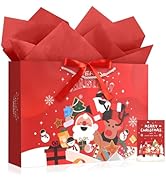 JMANNI Christmas Gift Bags,1PCS Large christmas Gift Bag with Ribbon and 1 Greeting Card 2 Tissue...