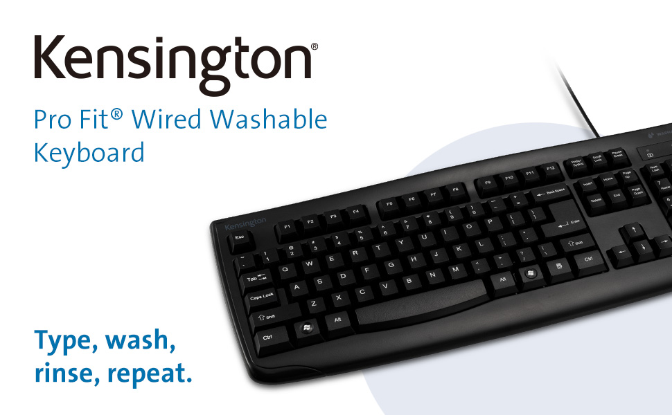 Kensington Pro Fit USB Washable Keyboard, Black (K64407US)