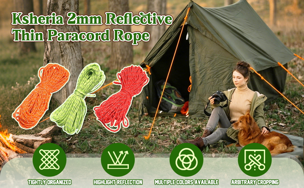 2mm Reflective Thin Paracord Rope - 65ft Dyneema Guy Lines for Tent, Tarp, Camping, Kite