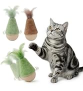 Kidsreer 2 Pack Cat Feather Toys Wooden Tumbler - Interactive Wobble Self-Righting Plush Stuffed ...