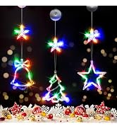 suddus 3Pcs Christmas Window Lights with Timer, Battery Operated LED Xmas Decorations with Suctio...