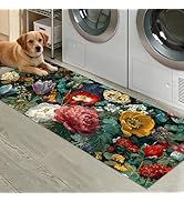 Vintage Floral Laundry Room Rug Runner 47x20 Inch, Non Slip Waterproof Washable Kitchen Mat, Colo...