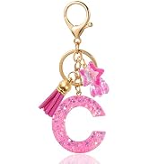 ANHBKAR Resin Alphabet Initial Letter Keychain with Star Pendant and Tassel - Cute Bag Charm for ...
