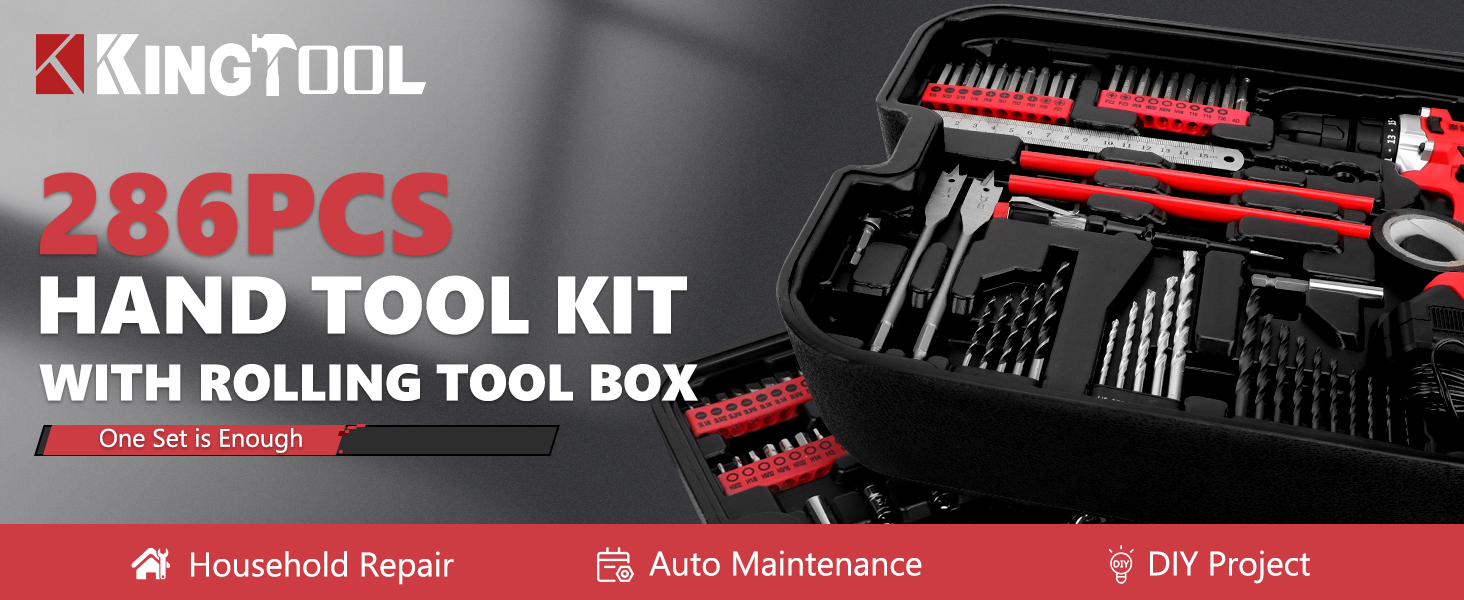 KingTool 286 PCS Tool Set - Home Auto Repair Tool Kit with Rolling Tool Box