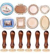 YOLAKIS 6pcs Frame Wax Seal Stamp Kit 3D Embossed with 6 Rosewood Handle Vintage Floral Photo Fra...